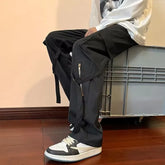 Hearujoy Multi Pocket Cargo Pants Men's Fashion High Street Vintage Straight Sweatpants Men's Loose Casual Wide Leg Trousers Men's Pants